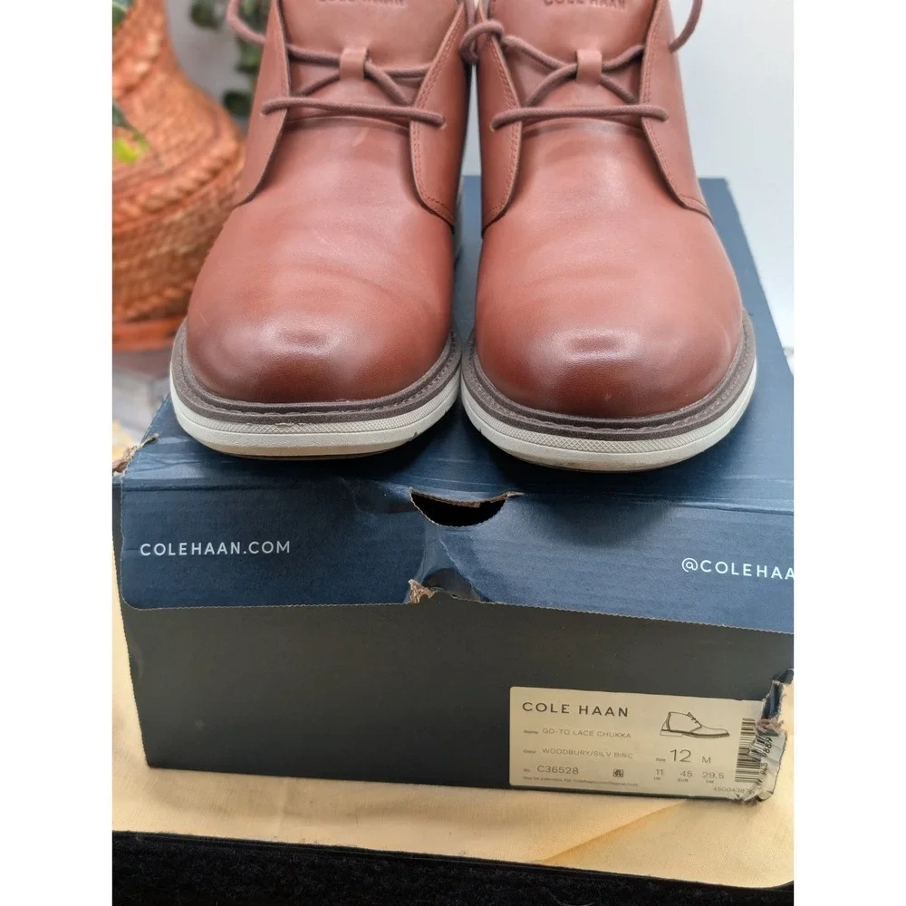Men's Cognac Leather Chukka Boots Cole Haan GO-TO Lace Size 12M Woodbury C36528
